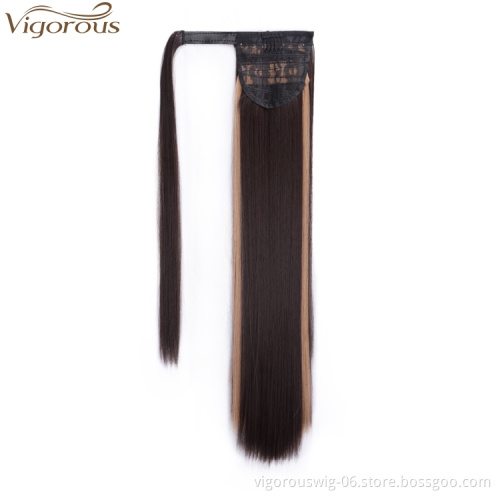 Vigorous 22" Wrap Around Ponytail Extension Highlighted Magic Paste Pony Tail Hairpiece for Women 4/27# Brown Mix Blonde